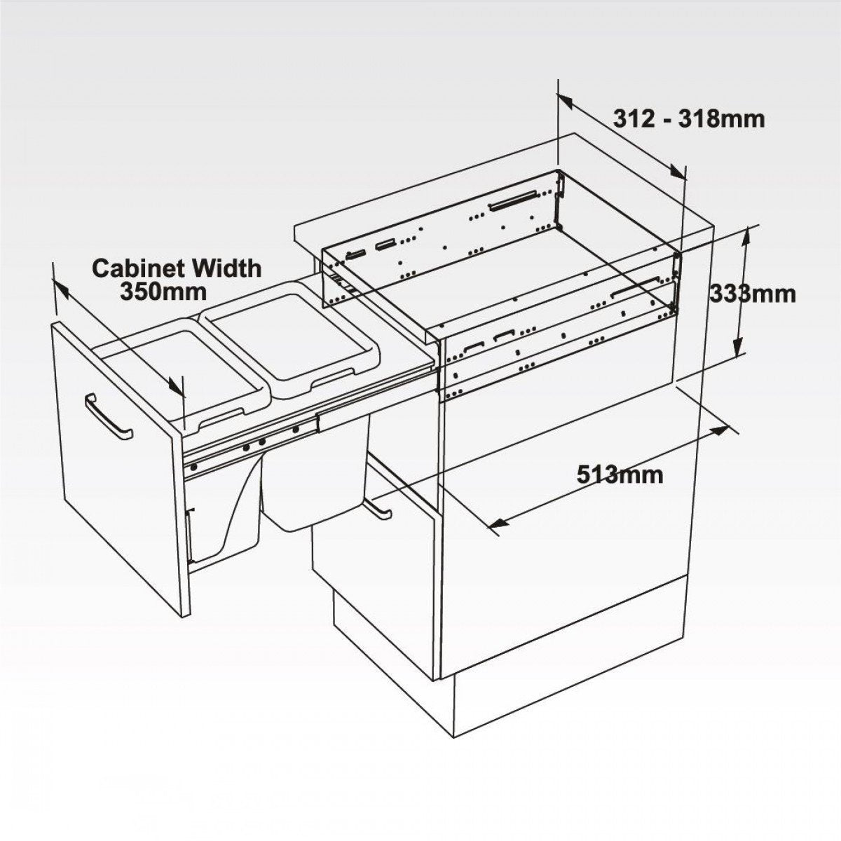 Soft Close 26L Pull Out Waste Bin For 350mm Cabinet Storage Arova 