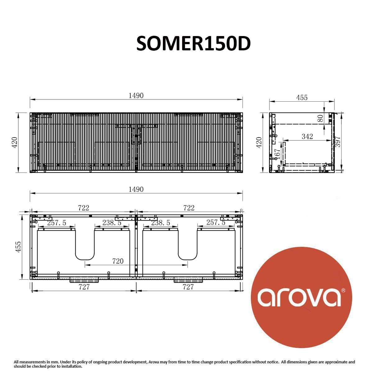 Somer 150cm Timber Wall Hung Bathroom Vanity - Double Bowl Vanities & Mirrors Arova 