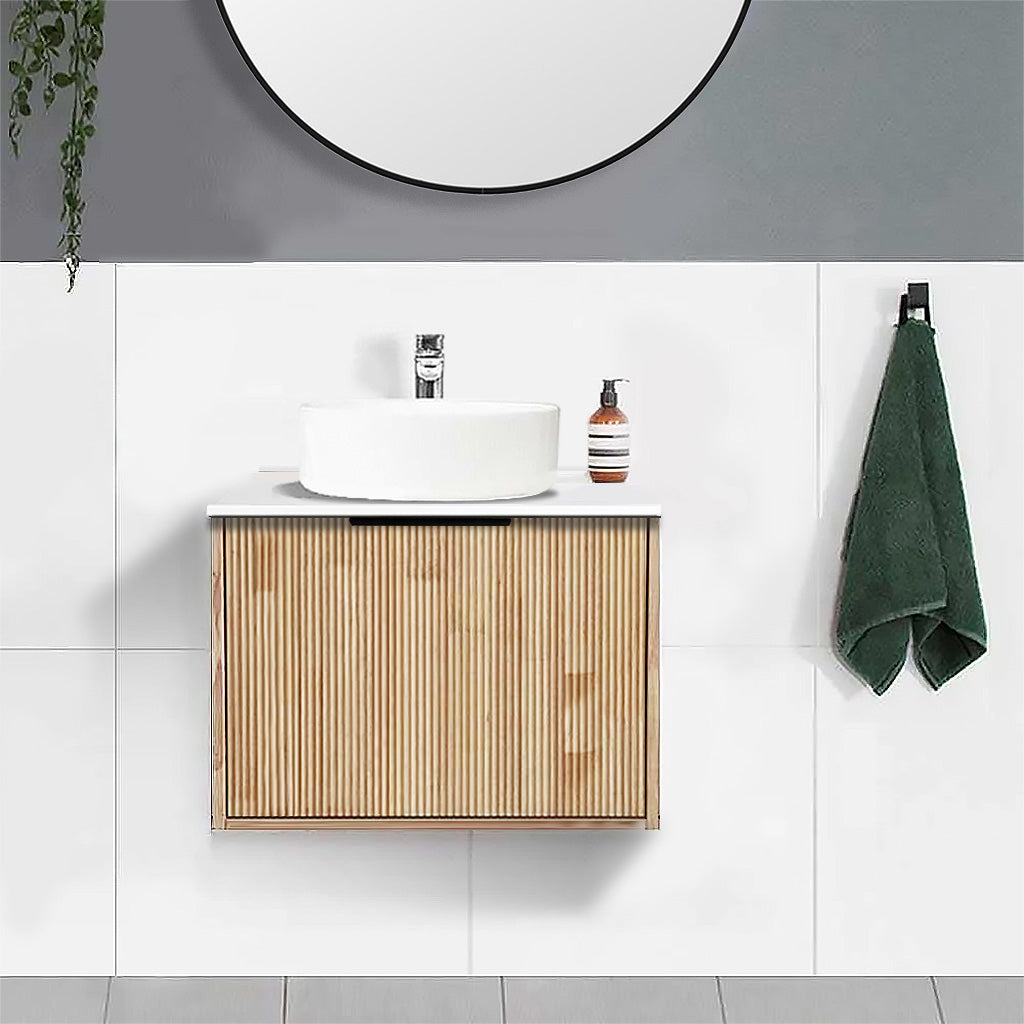 Somer 60cm Timber Wall Hung Bathroom Vanity Vanities & Mirrors Arova BLISS Speckled Stone Top CB1108N-Round Gloss White Basin 