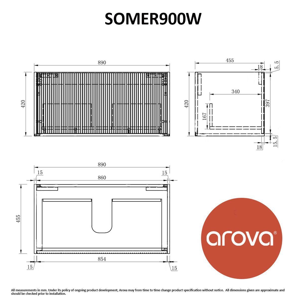 Somer 90cm Timber Wall Hung Bathroom Vanity Vanities & Mirrors Arova 