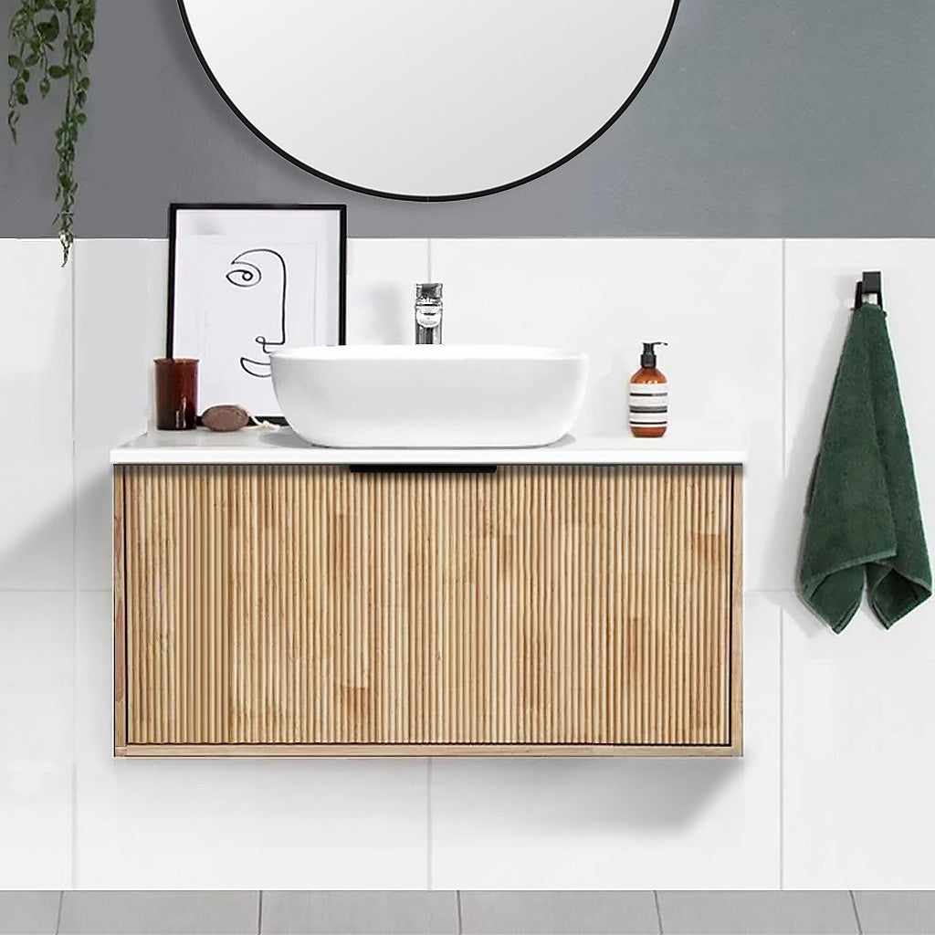 Somer 90cm Timber Wall Hung Bathroom Vanity Vanities & Mirrors Arova BLISS Speckled Stone Top CB1201N-Square Gloss White Basin 