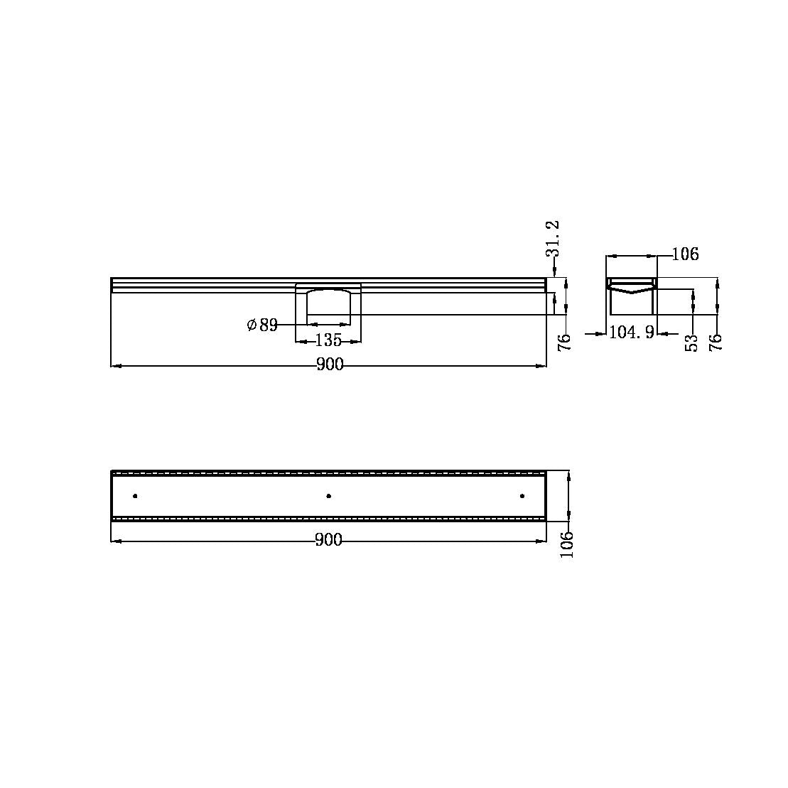 TILE INSERT V CHANNEL FLOOR GRATE 89MM OUTLET BZ Shower Grate NERO 