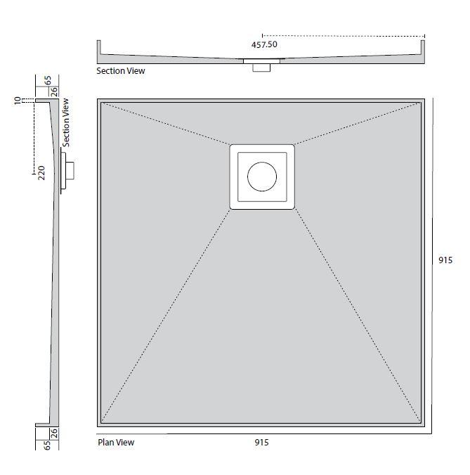 Tiled Shower Base with S/S Plain Lid - Rear Waste Showers Universal Shower Base 910 x 910 