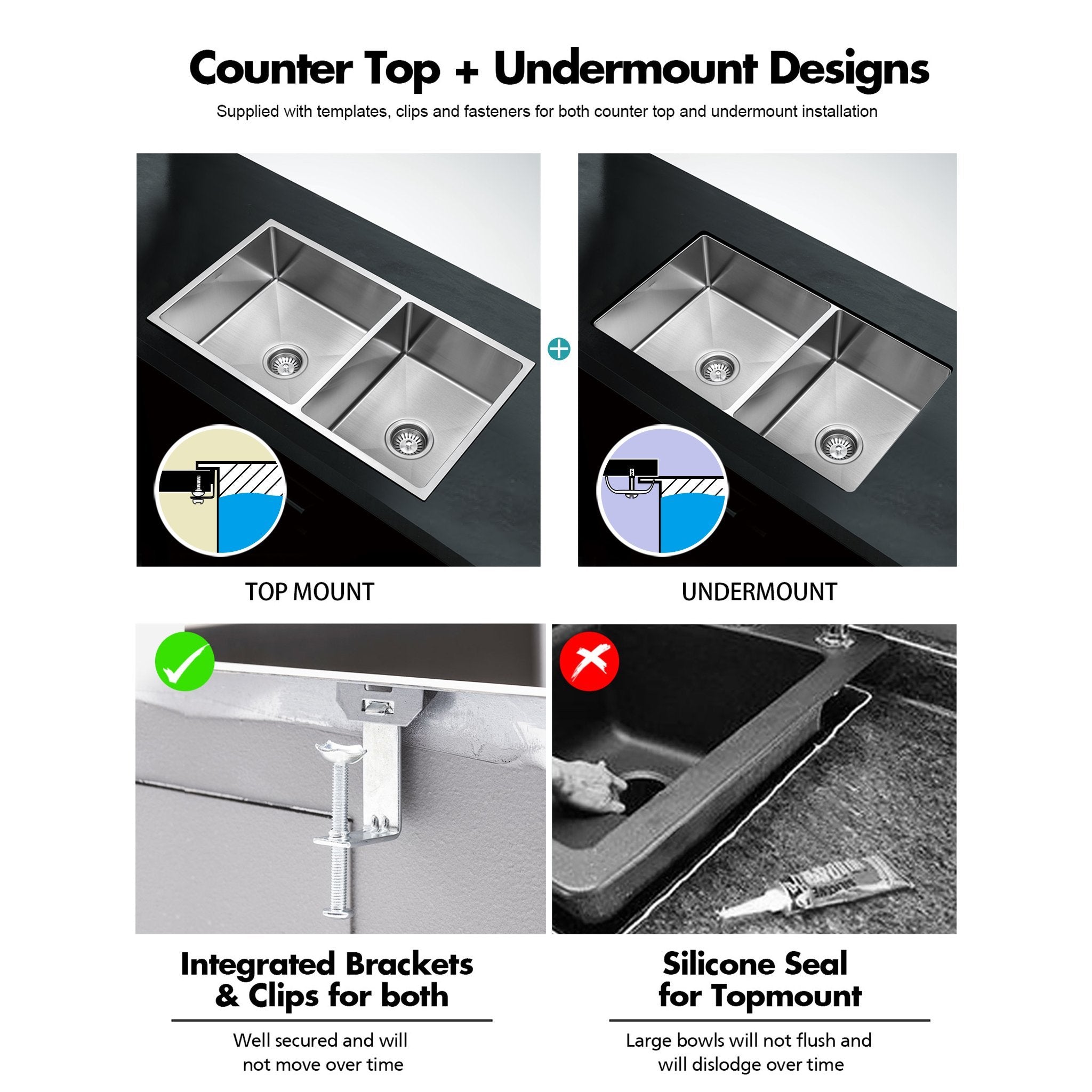 Ultimo 1.5mm 1 & 3/4 Bowl Sink - SSD8045L Sinks Arova Kitchens & Bathrooms 