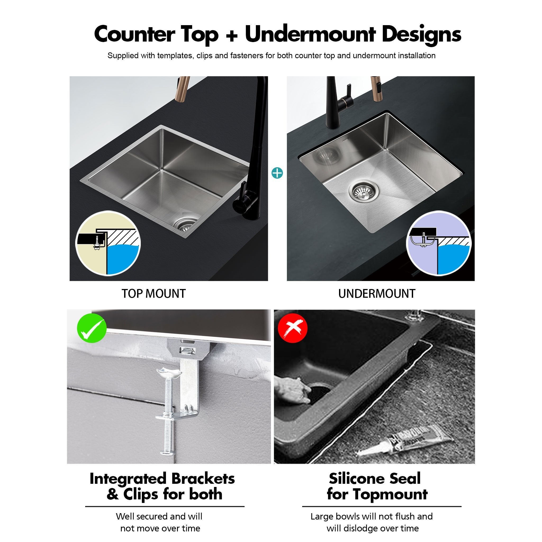 Ultimo 1.5mm 35L Medium Bowl Sink - SSD4545 Sinks Arova 