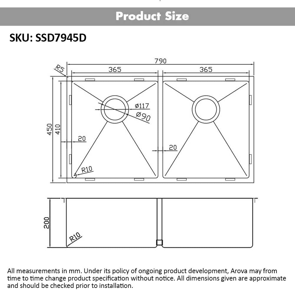 Ultimo 1.5mm double bowl sink - SSD7945D Sinks Arova 