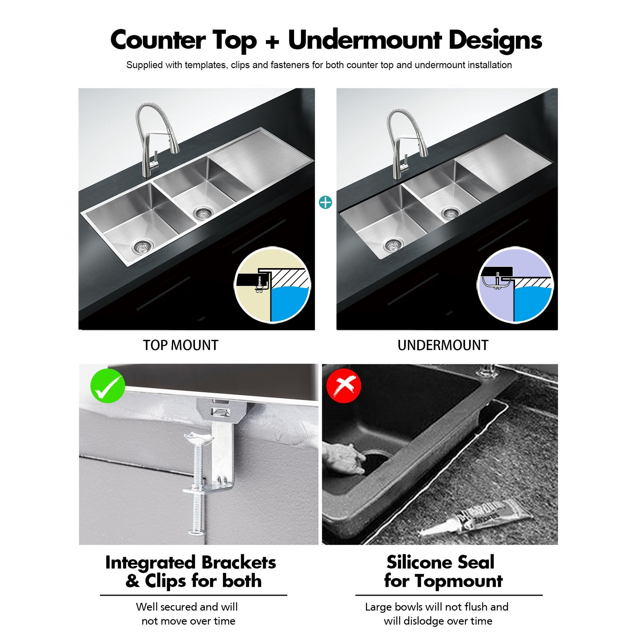 Ultimo Double Bowl Sink with Drainer - SSD1345 Sinks Arova Kitchens & Bathrooms 