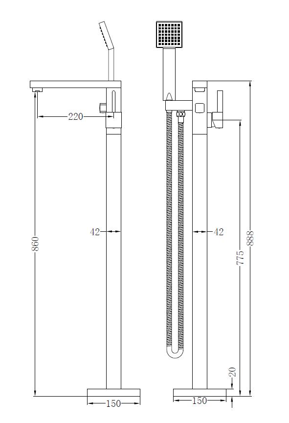 Vibe Square Floormount Mixer with Handshower Chrome - YSW3107-03A-CH Tapware Nero 