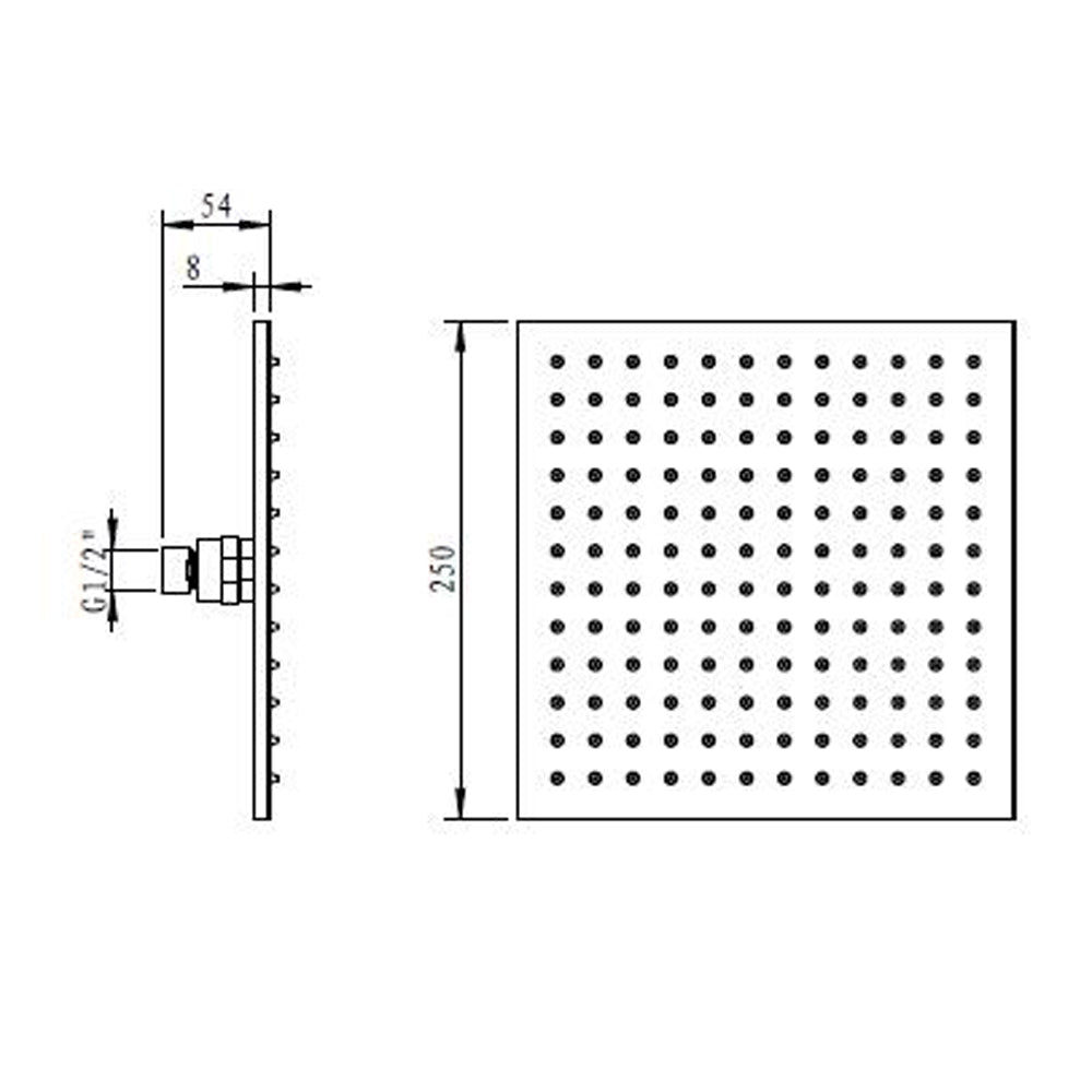 Viva Rain Shower Head 250mm Square Chrome showers arova 