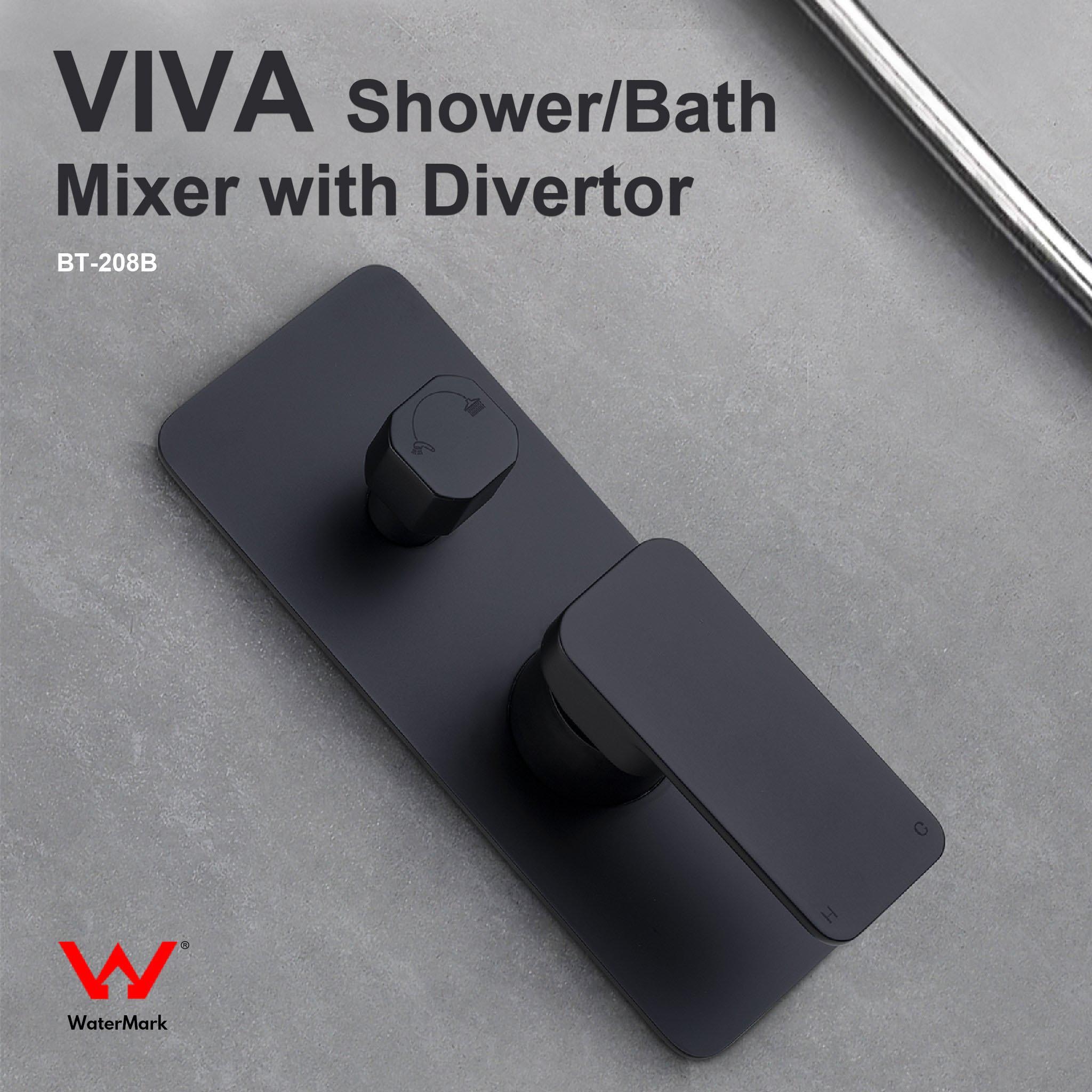 VIVA Shower / Bath Mixer with Divertor Black Tapware Arova 