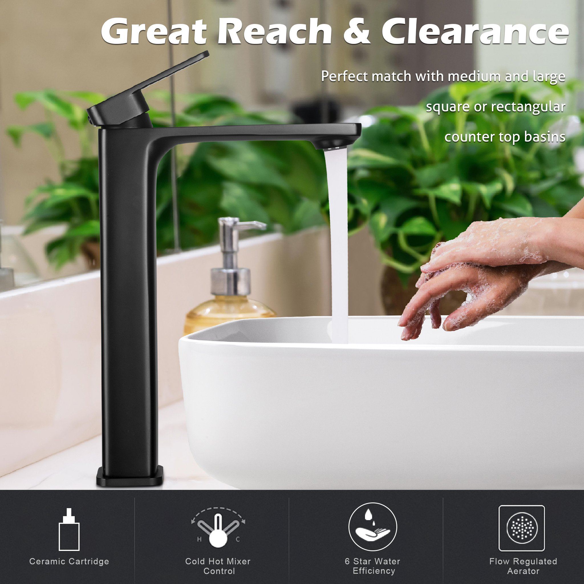 VIVA Tall Basin Mixer Black - BT-202B Tapware Arova 