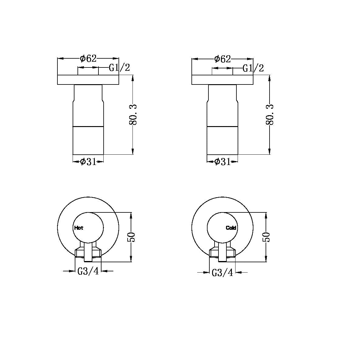 Washing Machine Stops Brushed Gold YSW2621-09D-BG Tapware Nero 