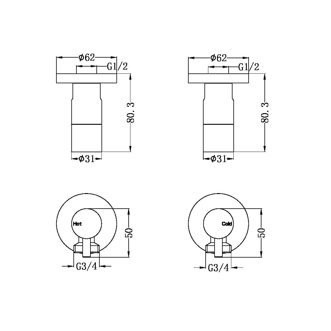 Washing Machine Stops Graphite YSW2621-09D-GR Tapware Nero 