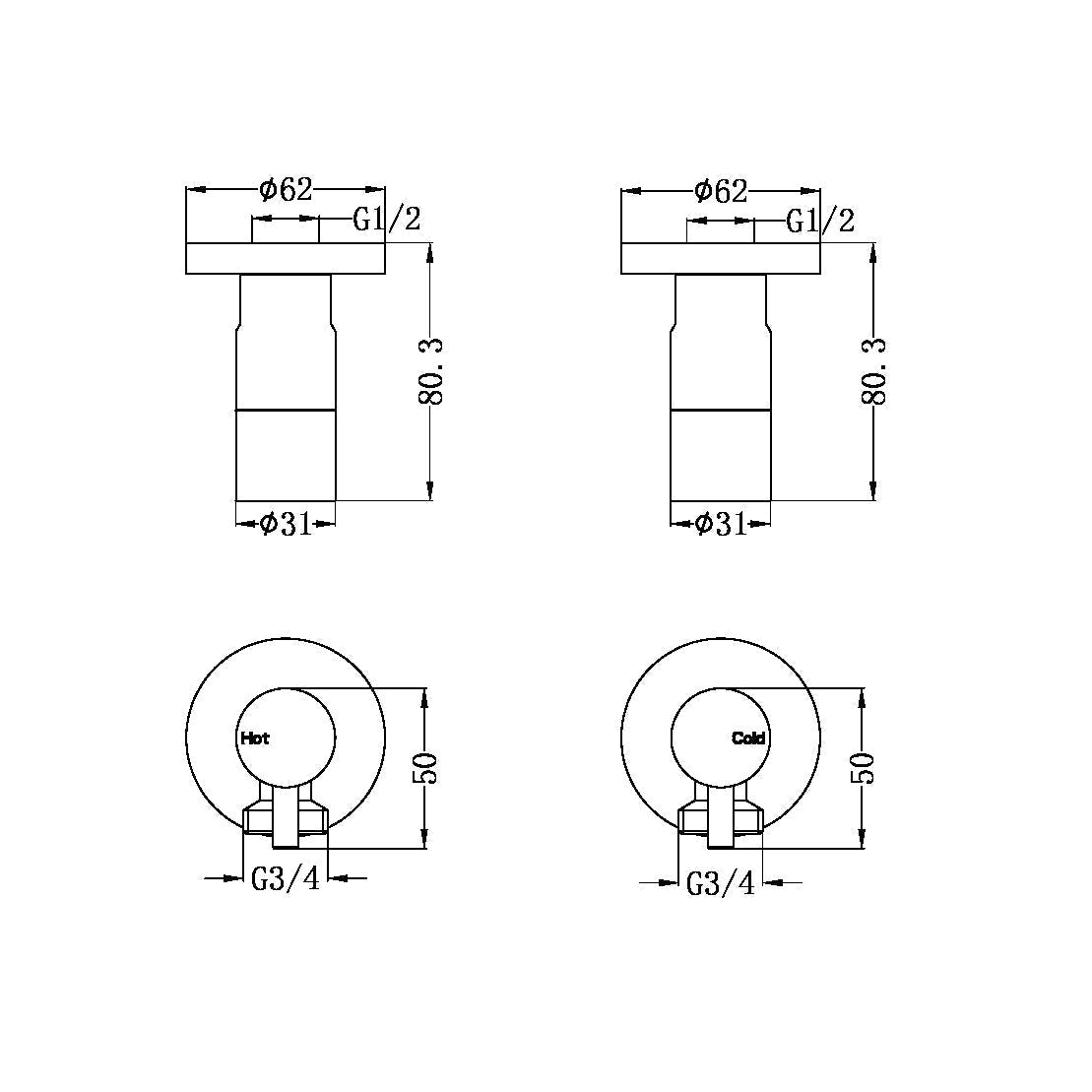 Washing Machine Stops Gun Metal YSW2621-09D-GM Tapware Nero 