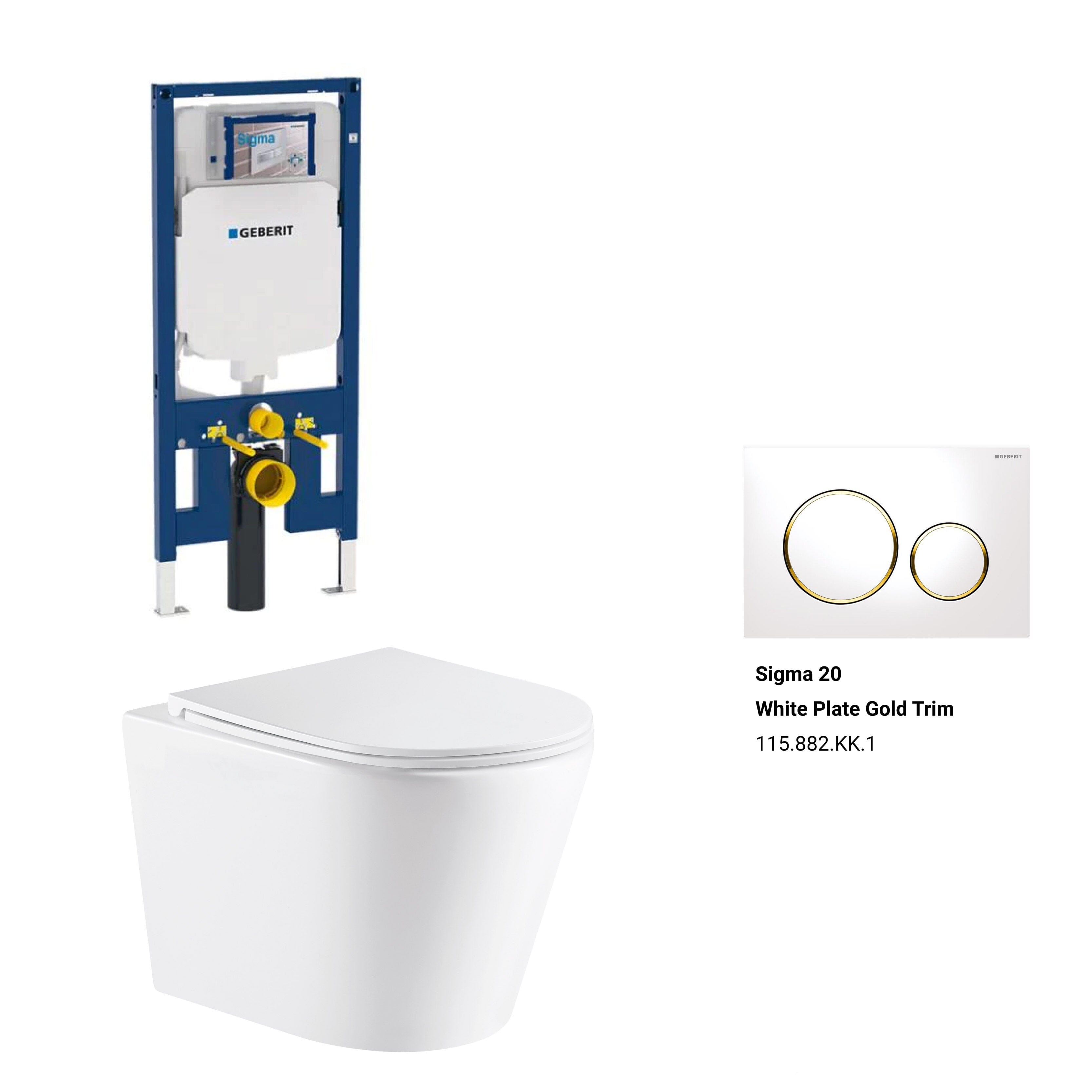 Yara51 Rimless Tornado Wall Hung Toilet Package - Geberit Sigma 8 Duofix In Wall Cistern & Button Toilets Arova 