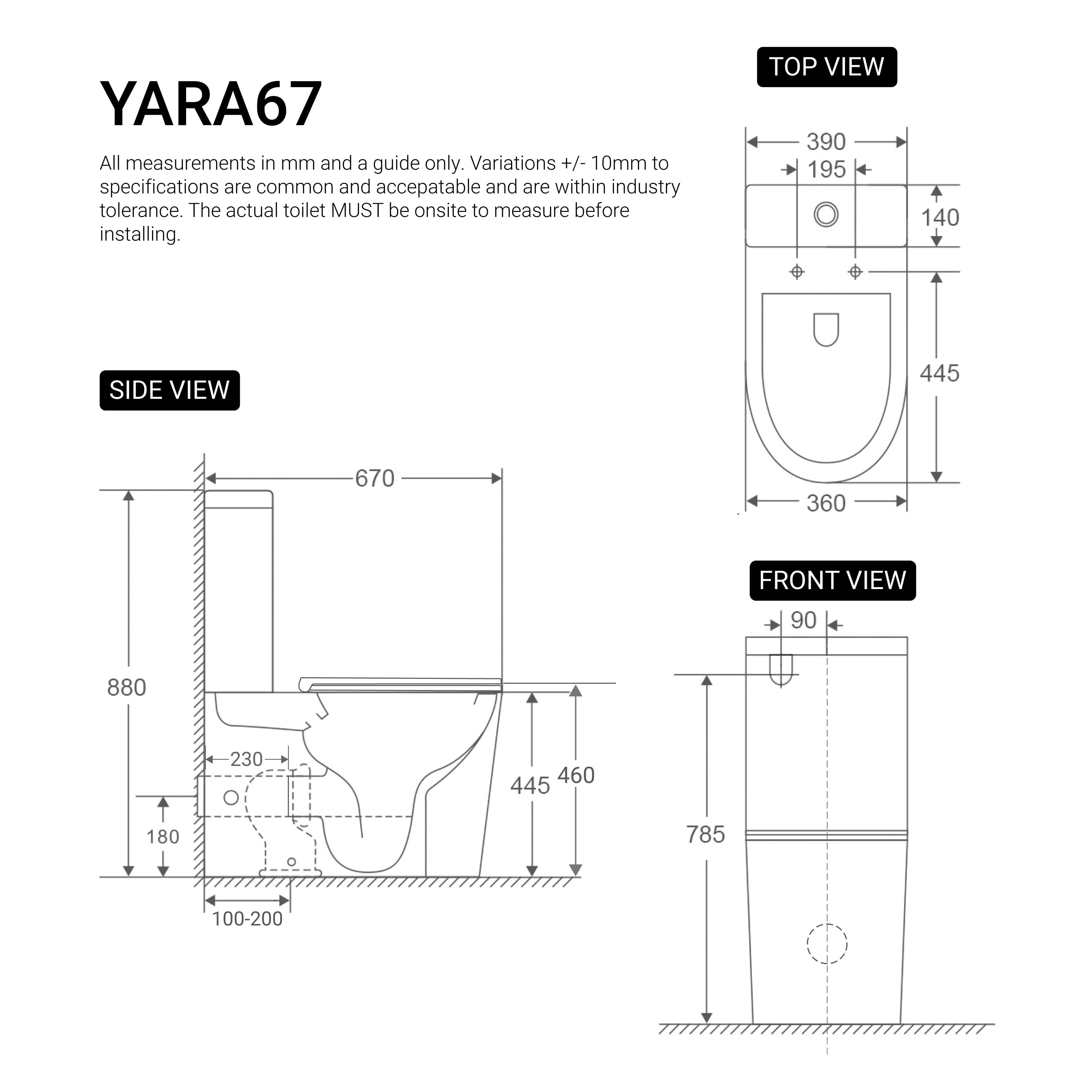 Yara67 Ambulant Rimless Tornado Back to Wall Toilet Toilets Arova 